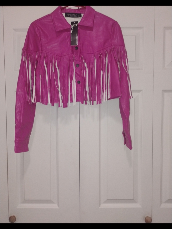 Lucky And Blessed Jackets & Blazers - Lucky And Blessed Pink Fringe Cropped Jacket Size Small New With Tags